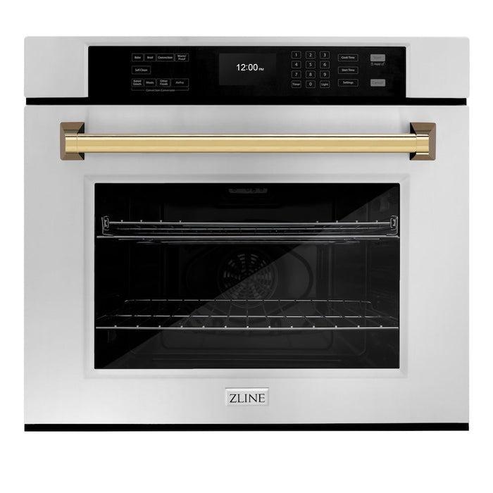 ZLINE Autograph Edition 30 in. Professional True Convection Single Wall Oven with Air Fry and Self Clean in Stainless Steel with Polished Gold Handle (WASZ-30-G)