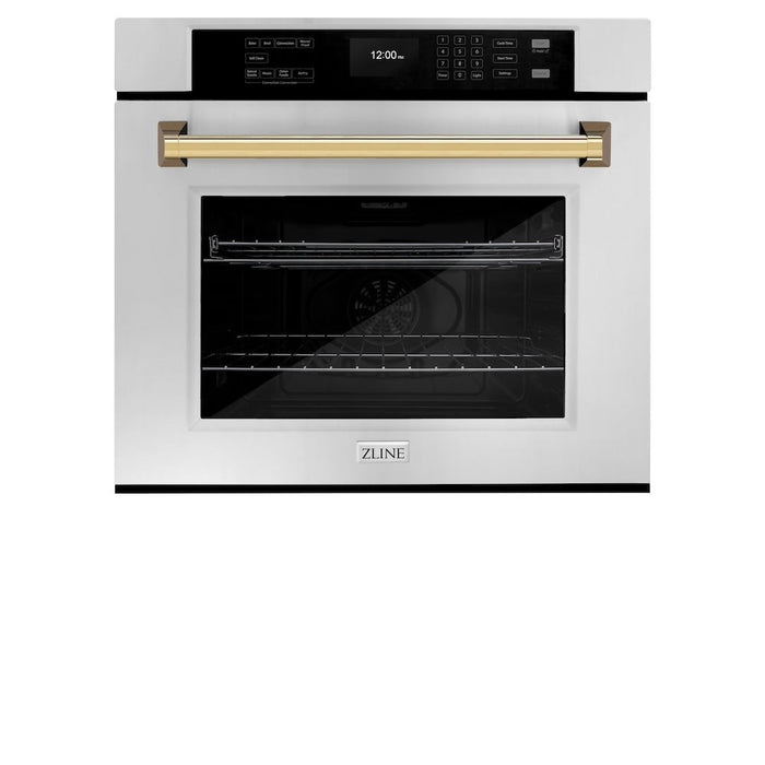 ZLINE Autograph Edition 30 in. Professional True Convection Single Wall Oven with Air Fry and Self Clean in Stainless Steel with Polished Gold Handle (WASZ-30-G)