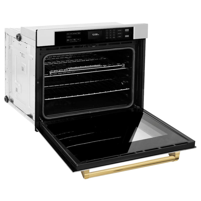 ZLINE Autograph Edition 30 in. Professional True Convection Single Wall Oven with Air Fry and Self Clean in Stainless Steel with Polished Gold Handle (WASZ-30-G)