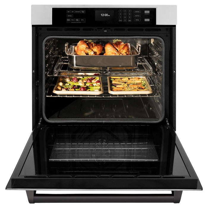 ZLINE Autograph Edition 30 in. Professional True Convection Single Wall Oven with Air Fry and Self Clean in Stainless Steel with Matte Black Handle (WASZ-30-MB)