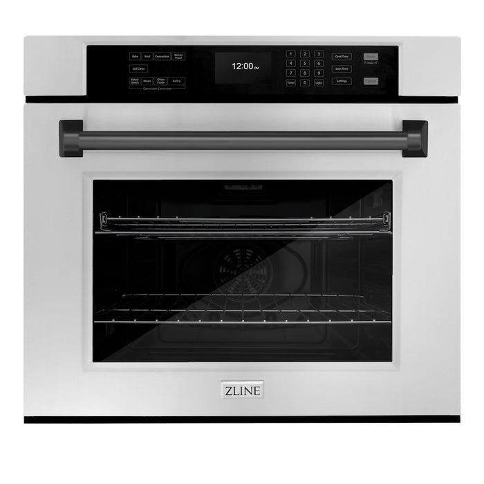 ZLINE Autograph Edition 30 in. Professional True Convection Single Wall Oven with Air Fry and Self Clean in Stainless Steel with Matte Black Handle (WASZ-30-MB)