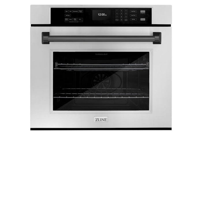 ZLINE Autograph Edition 30 in. Professional True Convection Single Wall Oven with Air Fry and Self Clean in Stainless Steel with Matte Black Handle (WASZ-30-MB)