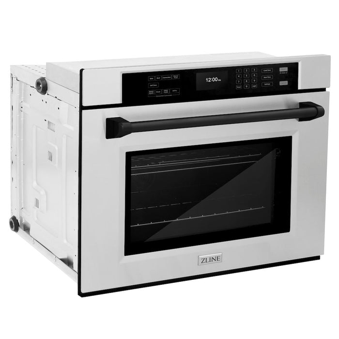 ZLINE Autograph Edition 30 in. Professional True Convection Single Wall Oven with Air Fry and Self Clean in Stainless Steel with Matte Black Handle (WASZ-30-MB)