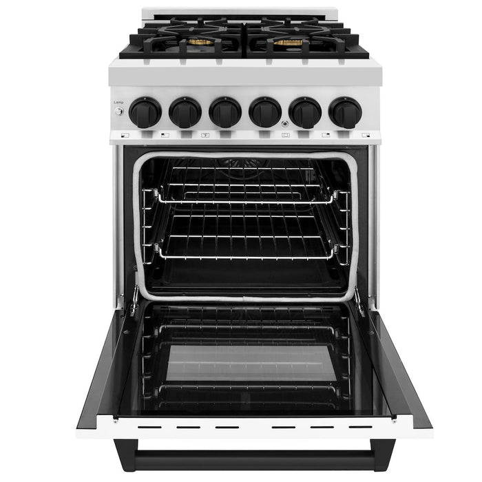 ZLINE Autograph Edition 24 in. 2.8 cu. ft. Dual Fuel Range with Gas Stove and Electric Oven in Stainless Steel with White Matte Door and Matte Black Accents (RAZ-WM-24-MB)