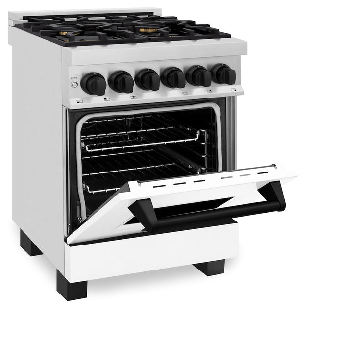 ZLINE Autograph Edition 24 in. 2.8 cu. ft. Dual Fuel Range with Gas Stove and Electric Oven in Stainless Steel with White Matte Door and Matte Black Accents (RAZ-WM-24-MB)