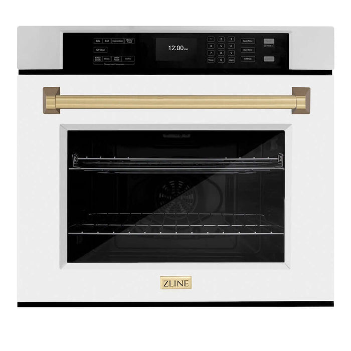 ZLINE Autograph Edition 30 in. Professional True Convection Single Wall Oven with Air Fry and Self Clean in Stainless Steel with White Matte Door and Champagne Bronze Handle (WASZ-WM-30-CB)