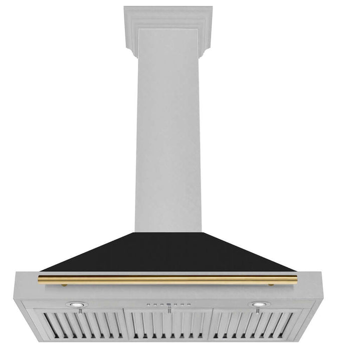 ZLINE Autograph Edition 36 in. Convertible Fingerprint Resistant DuraSnow® Stainless Steel Range Hood with Black Matte Shell and Accent Handle (KB4SNZ-BLM36)