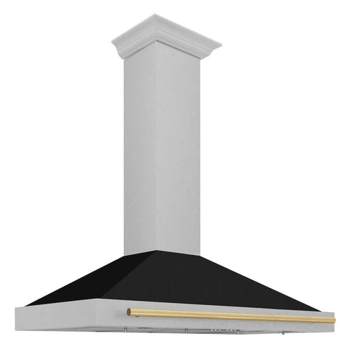 ZLINE Autograph Edition 48 in. Convertible Fingerprint Resistant DuraSnow® Stainless Steel Range Hood with Black Matte Shell and Accent Handle (KB4SNZ-BLM48)