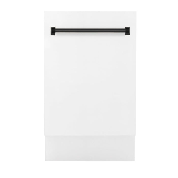 ZLINE Autograph Edition 18 in. Tallac Series 3rd Rack Top Control Built-In Dishwasher in White Matte with Matte Black Handle, 51dBa (DWVZ-WM-18-MB)