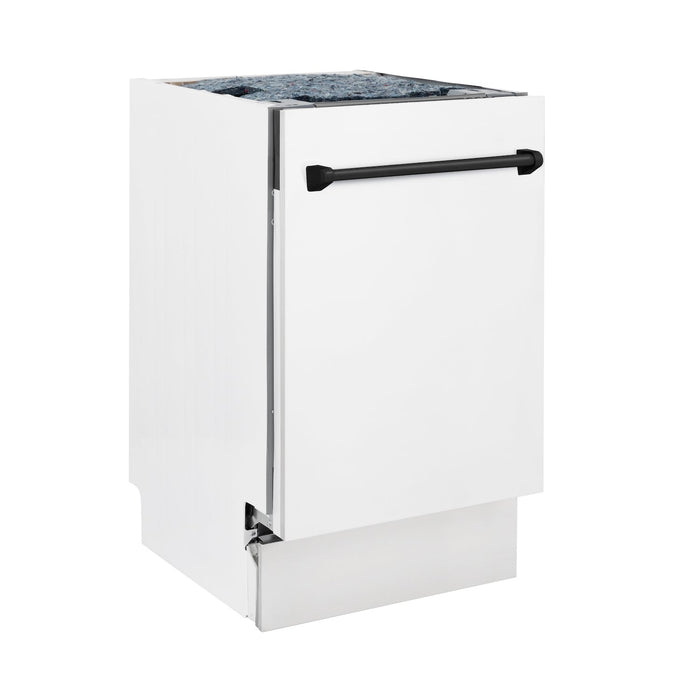 ZLINE Autograph Edition 18 in. Tallac Series 3rd Rack Top Control Built-In Dishwasher in White Matte with Matte Black Handle, 51dBa (DWVZ-WM-18-MB)