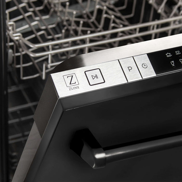 ZLINE 18 in. Compact Black Stainless Steel Top Control Built-In Dishwasher with Stainless Steel Tub and Traditional Style Handle, 52dBa (DW-BS-18)