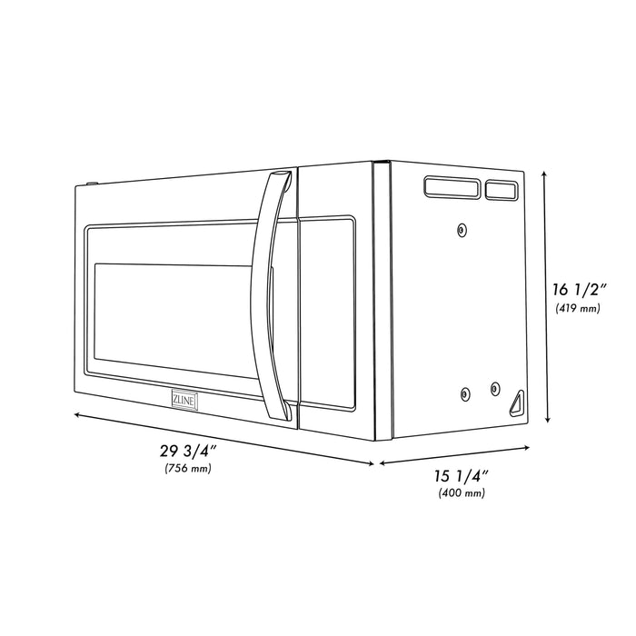 ZLINE Recirculating Over the Range Convection Microwave Oven with Charcoal Filters in Black Stainless Steel (MWO-OTRCF-30-BS)