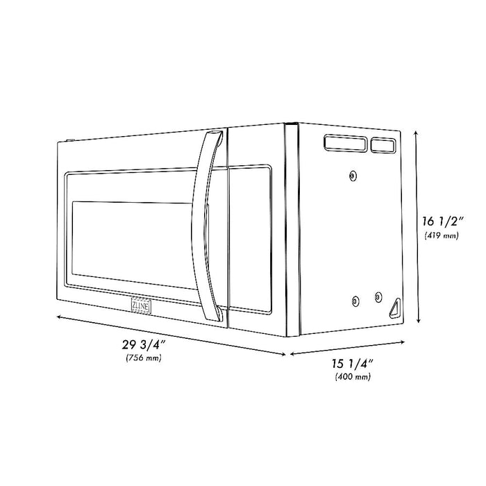 ZLINE Black Stainless Steel Over the Range Convection Microwave Oven with Modern Handle (MWO-OTR-BS)