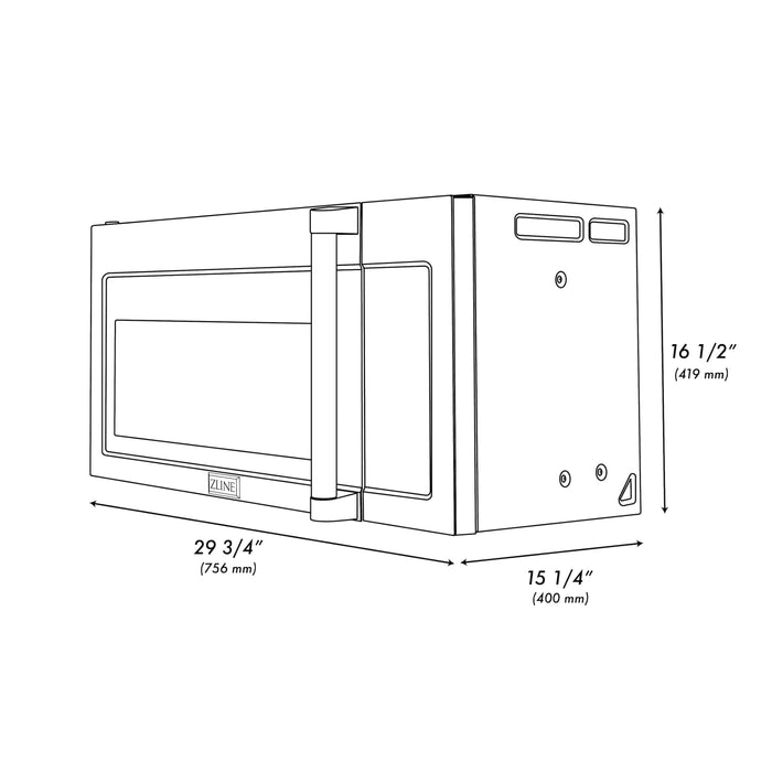 ZLINE 30 in. Black Stainless Steel Over the Range Convection Microwave Oven with Traditional Handle (MWO-OTR-H-30-BS)