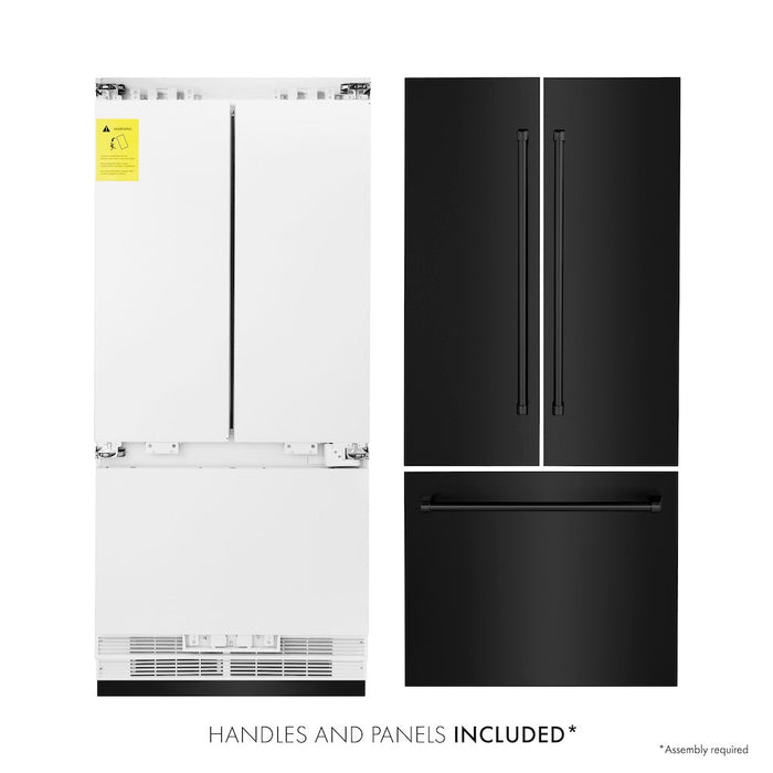 ZLINE 36 in. 19.6 cu. ft. Built-In 3-Door French Door Freezer Refrigerator with Internal Water and Ice Dispenser in Black Stainless Steel (RBIV-BS-36)