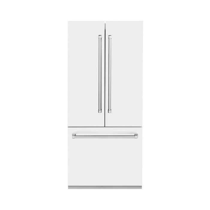 ZLINE 36 in. 19.6 cu. ft. Built-In 3-Door French Door Refrigerator with Internal Water and Ice Dispenser in White Matte (RBIV-WM-36)