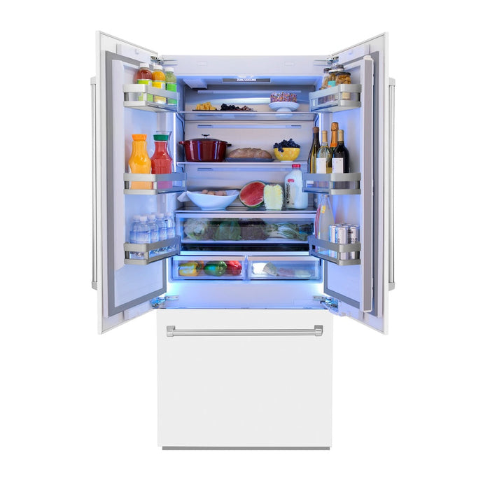 ZLINE 36 in. 19.6 cu. ft. Built-In 3-Door French Door Refrigerator with Internal Water and Ice Dispenser in White Matte (RBIV-WM-36)