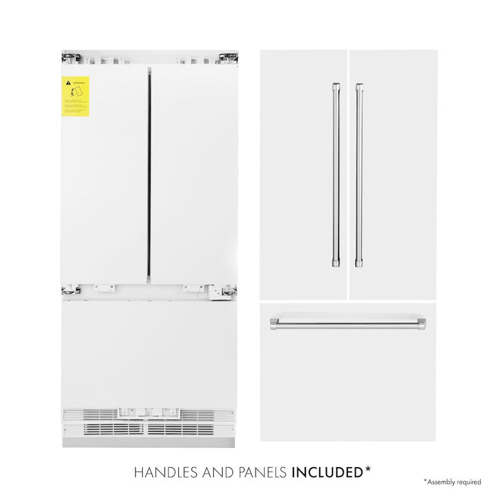 ZLINE 36 in. 19.6 cu. ft. Built-In 3-Door French Door Refrigerator with Internal Water and Ice Dispenser in White Matte (RBIV-WM-36)