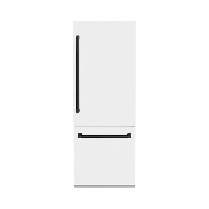 ZLINE 30 in. Autograph Edition 16.1 cu. ft. Built-in 2-Door Bottom Freezer Refrigerator with Internal Water and Ice Dispenser in White Matte with Matte Black Accents (RBIVZ-WM-30-MB)