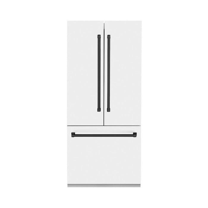 ZLINE 36 in. Autograph Edition 19.6 cu. ft. Built-in 3-Door French Door Refrigerator with Internal Water and Ice Dispenser in White Matte with Matte Black Accents (RBIVZ-WM-36-MB)