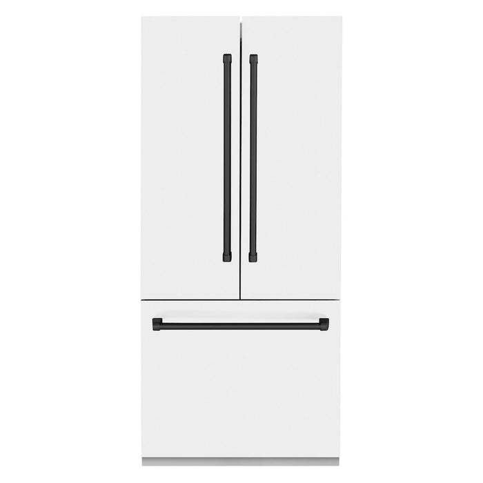 ZLINE 36 in. Autograph Edition 19.6 cu. ft. Built-in 3-Door French Door Refrigerator with Internal Water and Ice Dispenser in White Matte with Matte Black Accents (RBIVZ-WM-36-MB)