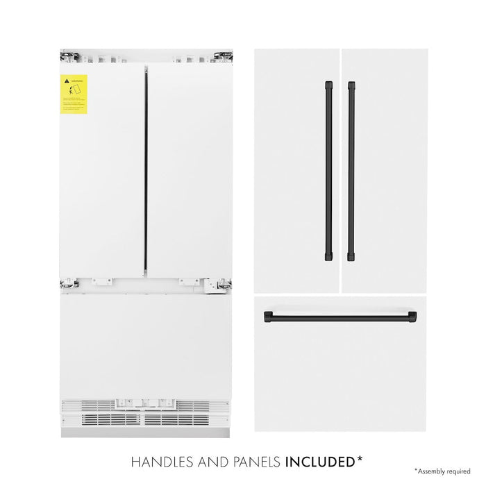 ZLINE 36 in. Autograph Edition 19.6 cu. ft. Built-in 3-Door French Door Refrigerator with Internal Water and Ice Dispenser in White Matte with Matte Black Accents (RBIVZ-WM-36-MB)