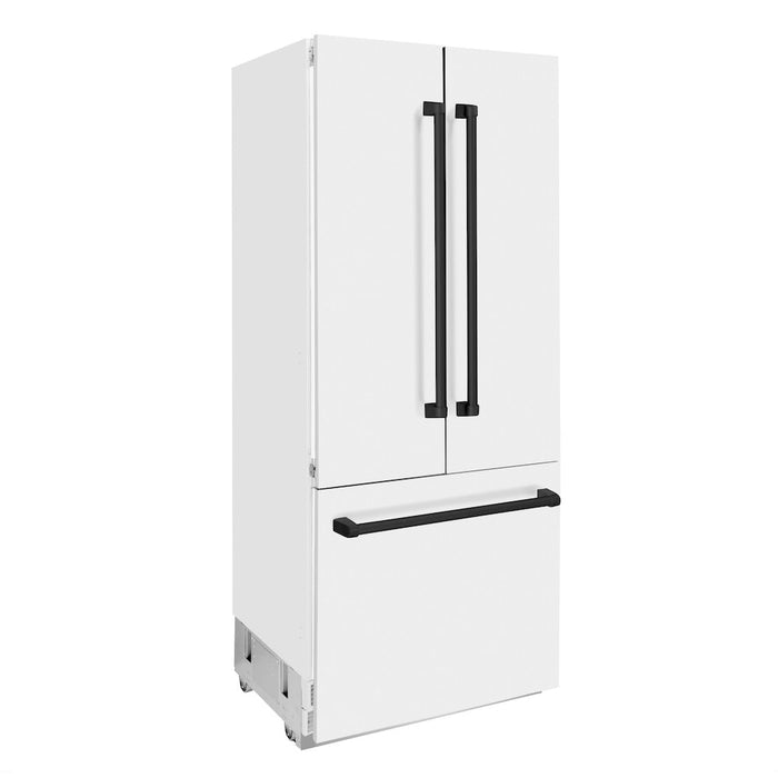 ZLINE 36 in. Autograph Edition 19.6 cu. ft. Built-in 3-Door French Door Refrigerator with Internal Water and Ice Dispenser in White Matte with Matte Black Accents (RBIVZ-WM-36-MB)