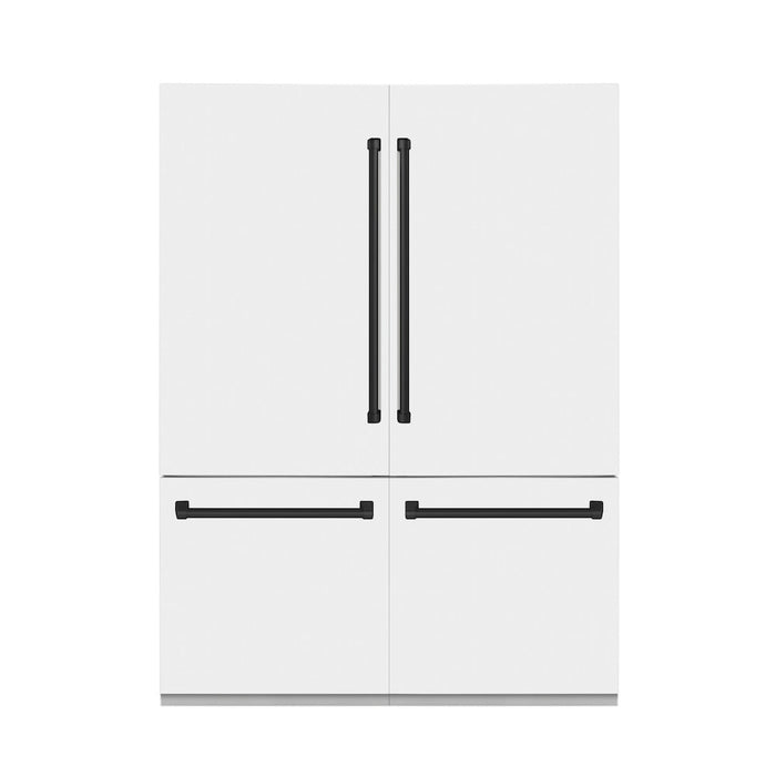 ZLINE 60 in. Autograph Edition 32.2 cu. ft. Built-in 4-Door French Door Refrigerator with Internal Water and Ice Dispenser in White Matte with Matte Black Accents (RBIVZ-WM-60-MB)