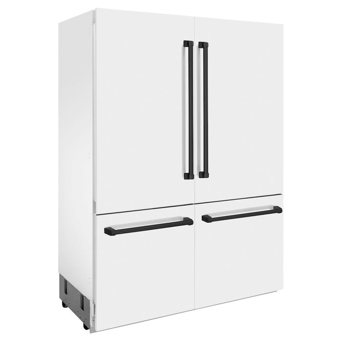 ZLINE 60 in. Autograph Edition 32.2 cu. ft. Built-in 4-Door French Door Refrigerator with Internal Water and Ice Dispenser in White Matte with Matte Black Accents (RBIVZ-WM-60-MB)