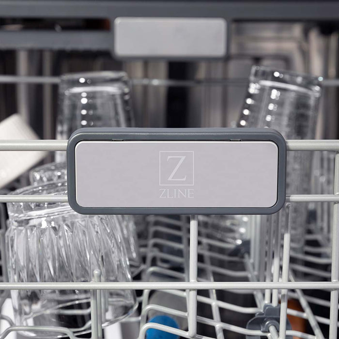 ZLINE Autograph Edition 24 in. Monument Series 3rd Rack Top Touch Control Tall Tub Dishwasher in Stainless Steel with Champagne Bronze Handle, 45dBa (DWMTZ-304-24-CB)