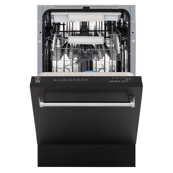 ZLINE 18 in. Tallac Series 3rd Rack Top Control Built-In Dishwasher in Black Matte with Stainless Steel Tub, 51dBa (DWV-BLM-18)