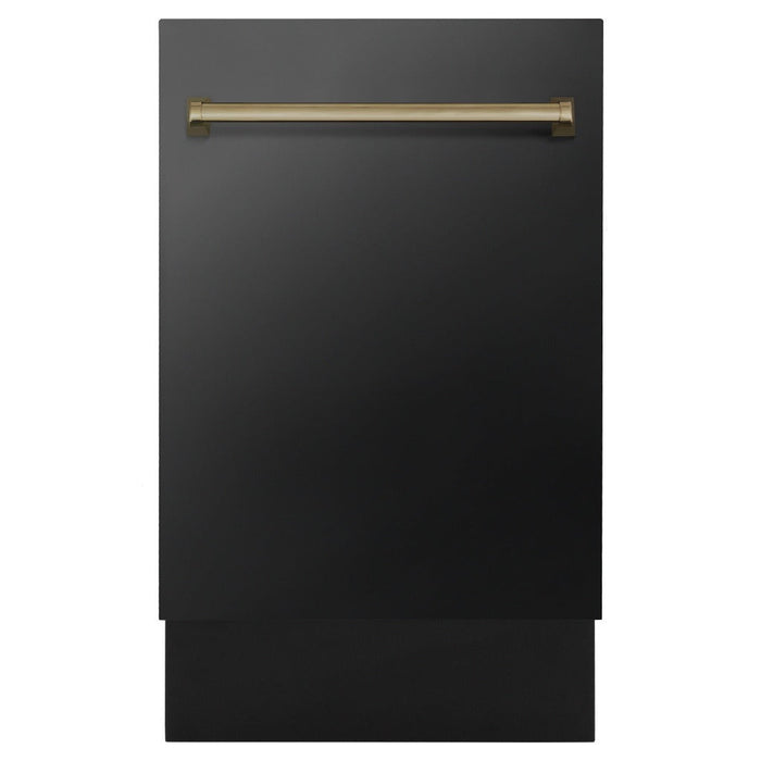 ZLINE Autograph Edition 18 in. Tallac Series 3rd Rack Top Control Built-In Dishwasher in Black Stainless Steel with Champagne Bronze Handle, 51dBa (DWVZ-BS-18-CB)