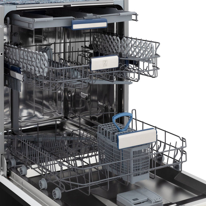 ZLINE Autograph Edition 18 in. Tallac Series 3rd Rack Top Control Built-In Dishwasher in Black Stainless Steel with Polished Gold Handle, 51dBa (DWVZ-BS-18-G)