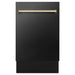 ZLINE Autograph Edition 18 in. Tallac Series 3rd Rack Top Control Built-In Dishwasher in Black Stainless Steel with Polished Gold Handle, 51dBa (DWVZ-BS-18-G) 