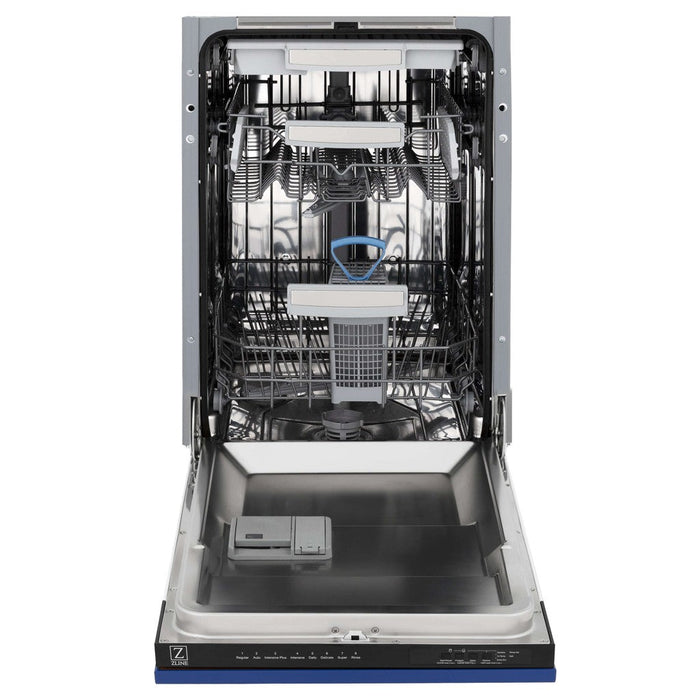 ZLINE 18 in. Tallac Series 3rd Rack Top Control Built-In Dishwasher in Blue Matte with Stainless Steel Tub, 51dBa (DWV-BM-18)