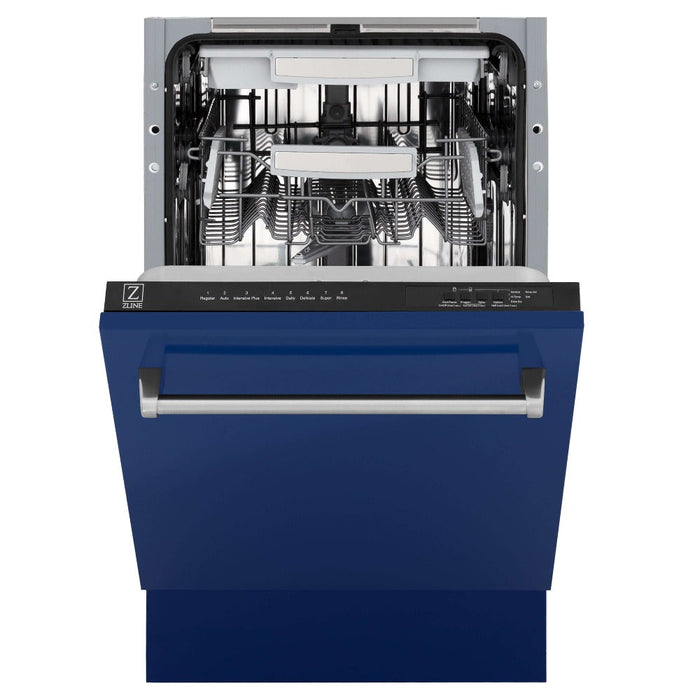 ZLINE 18 in. Tallac Series 3rd Rack Top Control Built-In Dishwasher in Blue Gloss with Stainless Steel Tub, 51dBa (DWV-BG-18)