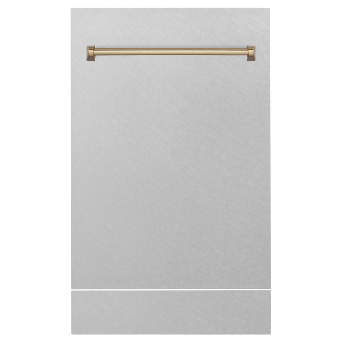 ZLINE Autograph Edition 18 in. Tallac Dishwasher Panel in DuraSnow Stainless Steel with Champagne Bronze Handle (DPVZ-SN-18-CB)