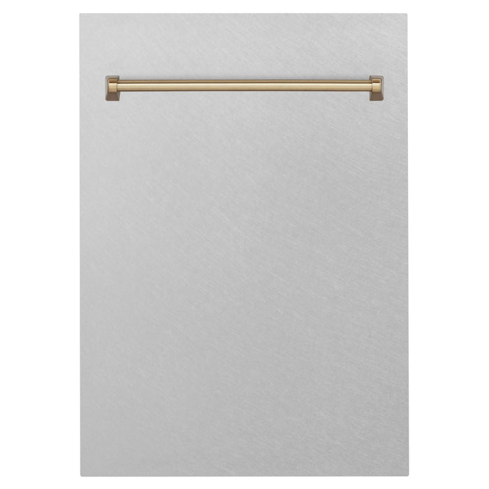 ZLINE Autograph Edition 18 in. Tallac Dishwasher Panel in DuraSnow Stainless Steel with Champagne Bronze Handle (DPVZ-SN-18-CB)