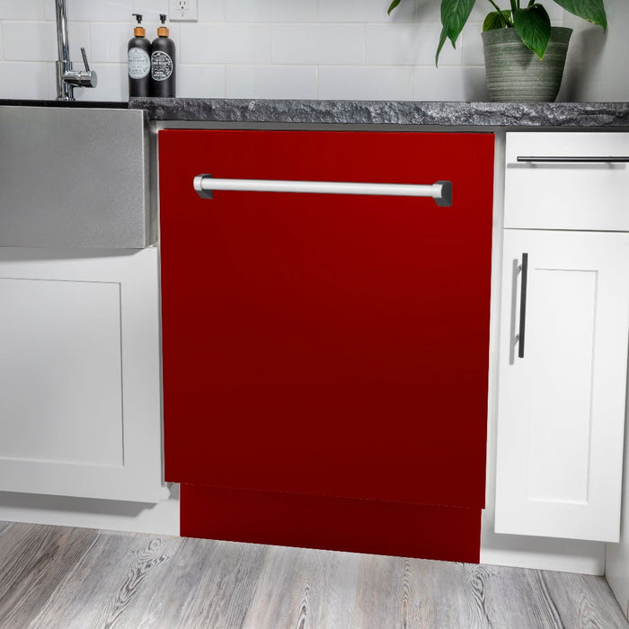 ZLINE 24 in. Tallac Series 3rd Rack Tall Tub Dishwasher in Red Gloss with Stainless Steel Tub, 51dBa (DWV-RG-24)