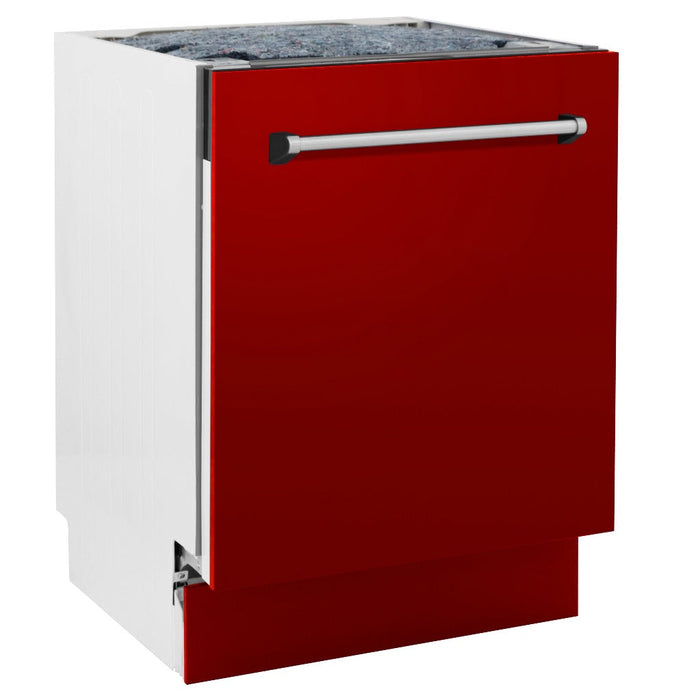 ZLINE 24 in. Tallac Series 3rd Rack Tall Tub Dishwasher in Red Gloss with Stainless Steel Tub, 51dBa (DWV-RG-24)