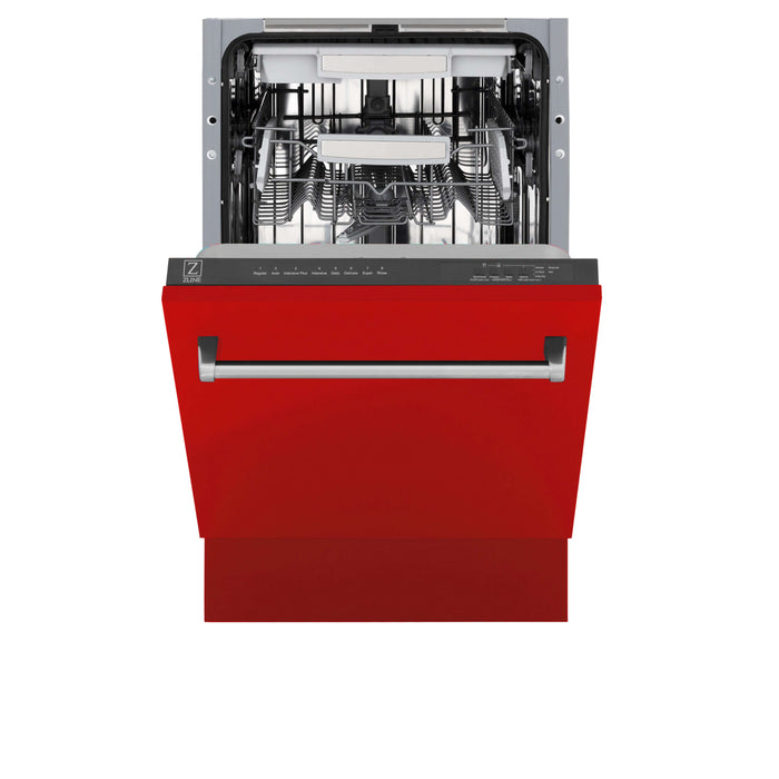 ZLINE 18 in. Tallac Series 3rd Rack Top Control Built-In Dishwasher in Red Matte with Stainless Steel Tub, 51dBa (DWV-RM-18)