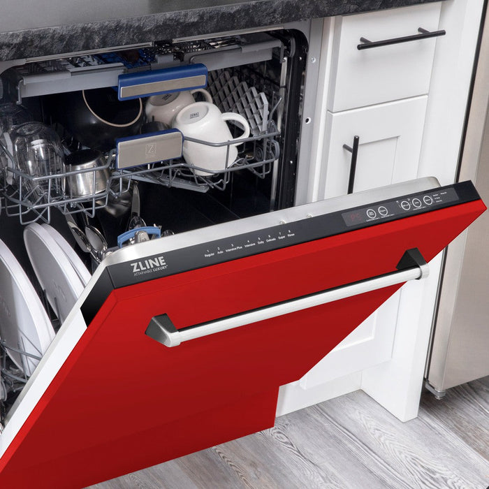 ZLINE 24 in. Tallac Series 3rd Rack Tall Tub Dishwasher in Red Matte with Stainless Steel Tub, 51dBa (DWV-RM-24)