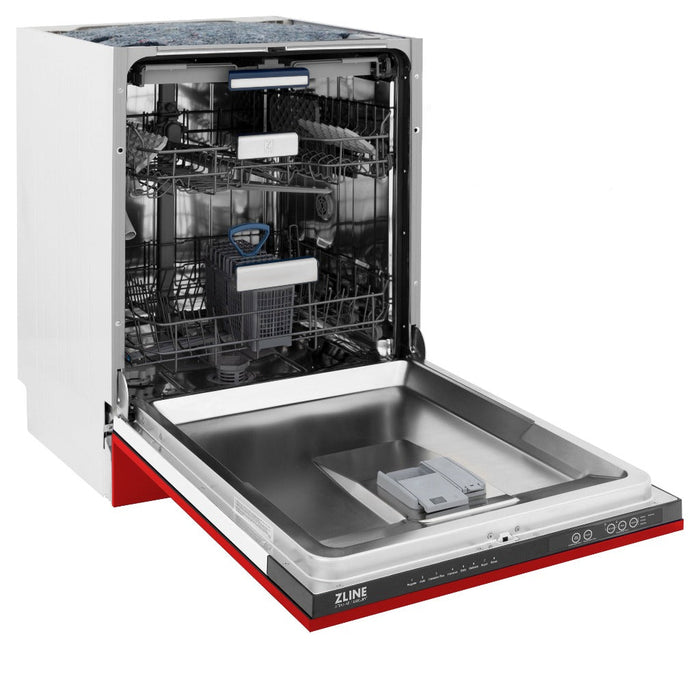 ZLINE 24 in. Tallac Series 3rd Rack Tall Tub Dishwasher in Red Matte with Stainless Steel Tub, 51dBa (DWV-RM-24)