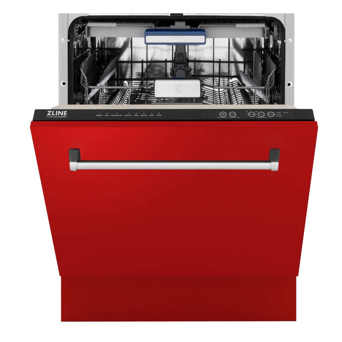 ZLINE 24 in. Tallac Series 3rd Rack Tall Tub Dishwasher in Red Matte with Stainless Steel Tub, 51dBa (DWV-RM-24)