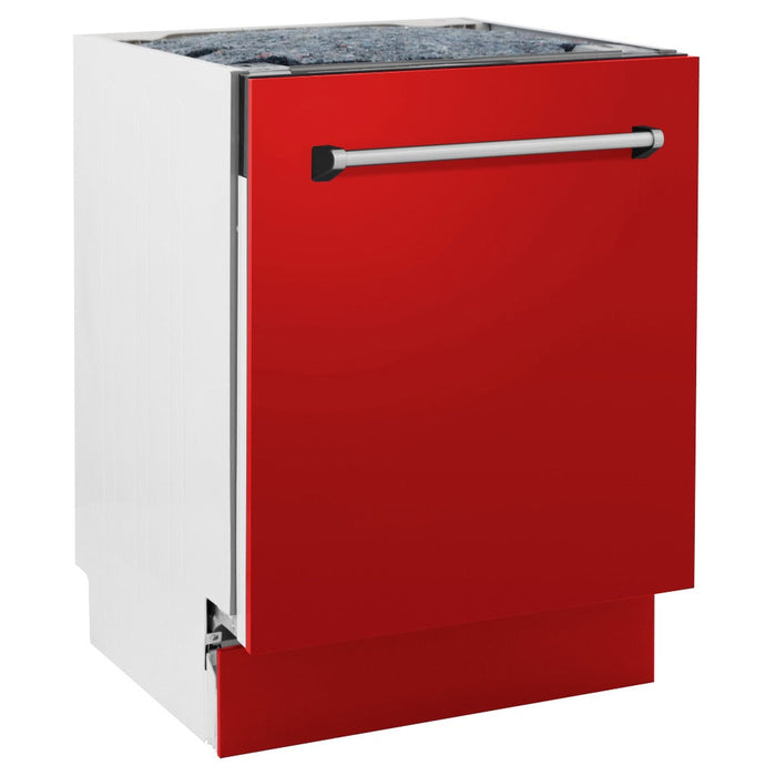 ZLINE 24 in. Tallac Series 3rd Rack Tall Tub Dishwasher in Red Matte with Stainless Steel Tub, 51dBa (DWV-RM-24)