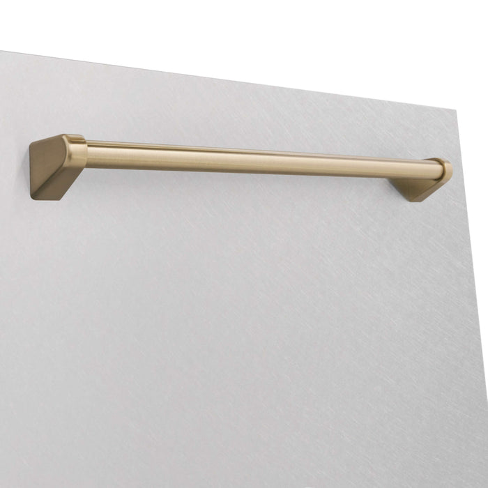 ZLINE Autograph Edition 18 in. Tallac Dishwasher Panel in DuraSnow Stainless Steel with Champagne Bronze Handle (DPVZ-SN-18-CB)