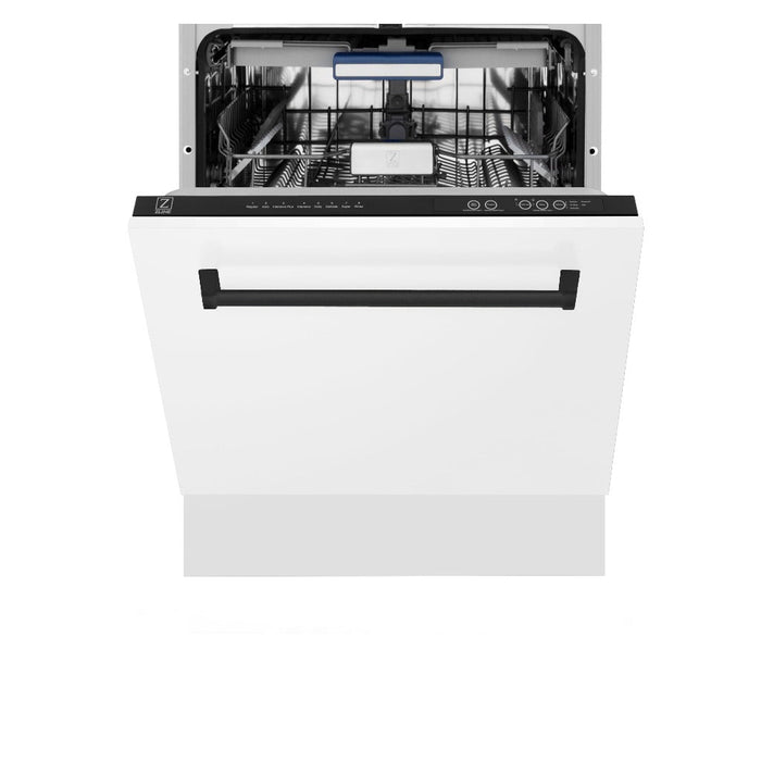 ZLINE Autograph Edition 24 in. Tallac Series 3rd Rack Top Control Built-In Tall Tub Dishwasher in White Matte with Matte Black Handle, 51dBa (DWVZ-WM-24-MB)