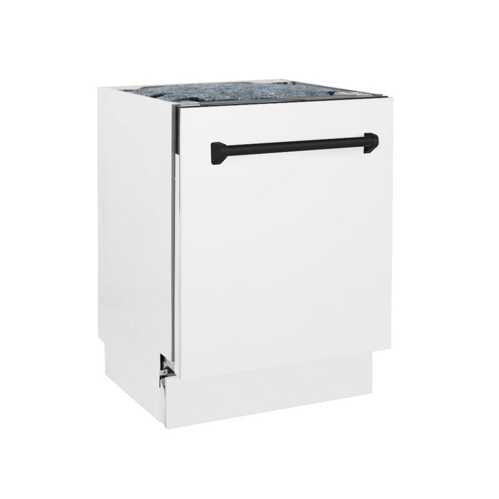 ZLINE Autograph Edition 24 in. Tallac Series 3rd Rack Top Control Built-In Tall Tub Dishwasher in White Matte with Matte Black Handle, 51dBa (DWVZ-WM-24-MB)