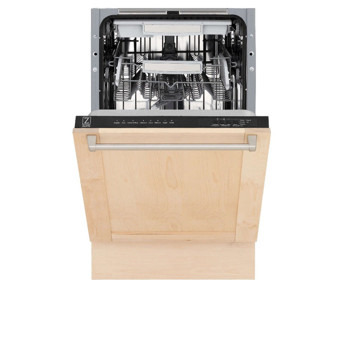 ZLINE 18 in. Tallac Series 3rd Rack Top Control Built-In Dishwasher in Unfinished Wood and Traditional Handle, 51dBa (DWV-UF-18)