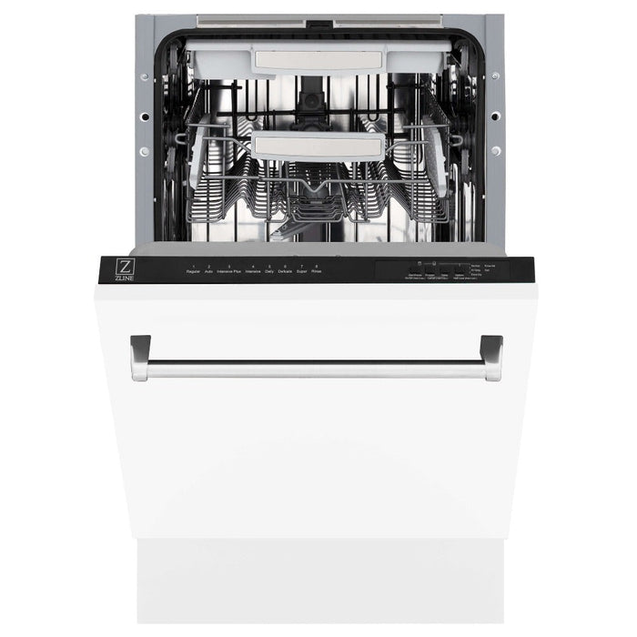 ZLINE 18 in. Tallac Series 3rd Rack Top Control Built-In Dishwasher in White Matte with Stainless Steel Tub, 51dBa (DWV-WM-18)